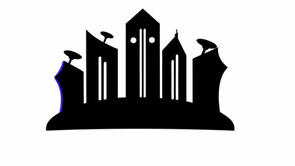 Poster - Silhouette of buildings with unique designs and structures against a white background in a simple style
