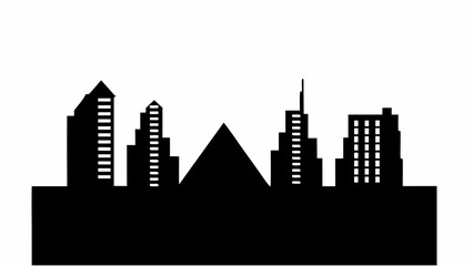 Poster - Silhouette of a city skyline with various buildings including a pyramid structure in the center viewscape