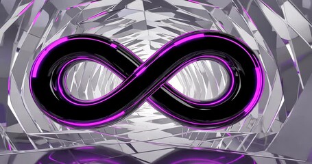 Wall Mural - futuristic infinity symbol in a sleek, reflective tunnel with vibrant purple accents
