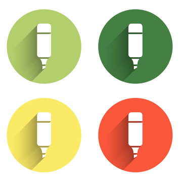 Set Marker pen icon isolated with long shadow background. Color circle button. Vector