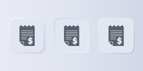 Poster - Grey Paper or financial check icon isolated on grey background. Paper print check, shop receipt or bill. Set icons in square buttons. Vector