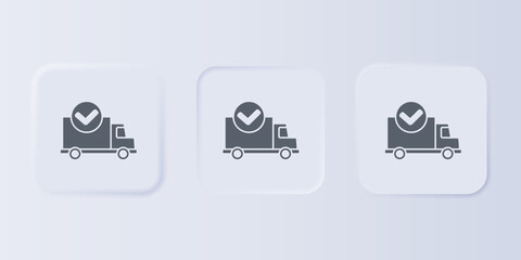 Poster - Grey Delivery truck with check mark icon isolated on grey background. Set icons in square buttons. Vector