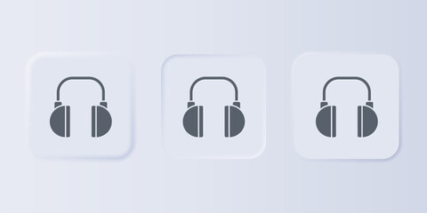 Poster - Grey Headphones icon isolated on grey background. Earphones. Concept for listening to music, service, communication and operator. Set icons in square buttons. Vector