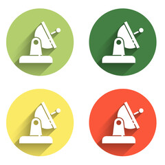 Poster - Set Satellite dish icon isolated with long shadow background. Radio antenna, astronomy and space research. Color circle button. Vector