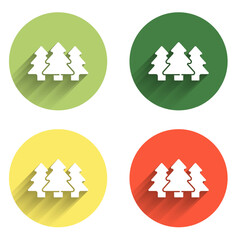 Poster - Set Trees icon isolated with long shadow background. Forest symbol. Color circle button. Vector