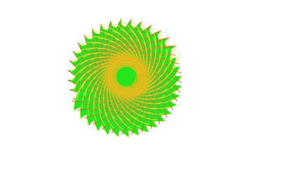 Fototapete - Intricate green and yellow geometric spiral pattern isolated on transparent background