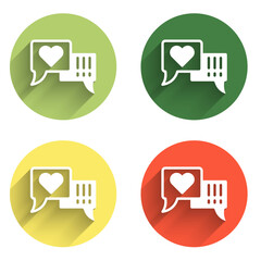 Poster - Set Heart in speech bubble icon isolated with long shadow background. Color circle button. Vector