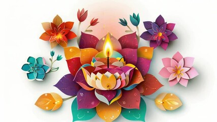 Poster - Colorful paper flower illuminated by a lit candle