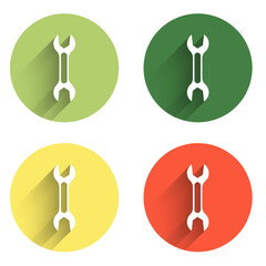 Poster - Set Wrench spanner icon isolated with long shadow background. Color circle button. Vector
