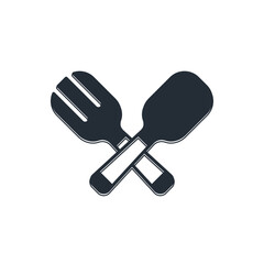 Poster - Black Crossed fork and spoon icon isolated on white background. Cooking utensil. Cutlery sign. Vector
