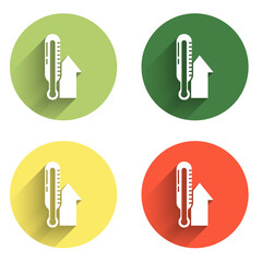 Poster - Set Meteorology thermometer measuring icon isolated with long shadow background. Thermometer equipment showing hot or cold weather. Color circle button. Vector