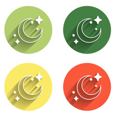 Wall Mural - set moon and stars icon isolated with long shadow background. color circle button. vector