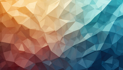 Poster - Geometric background features a low poly design in shades of blue, orange, and white creating a modern aesthetic.