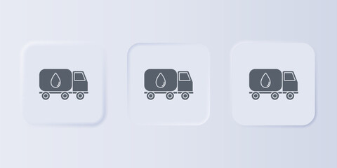 Poster - Grey Water delivery truck icon isolated on grey background. Set icons in square buttons. Vector
