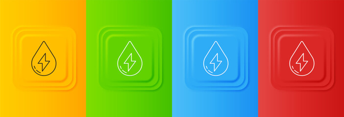Poster - White Water energy icon isolated on colorful background. Ecology concept with water droplet. Alternative energy concept. Set icons in square buttons. Vector