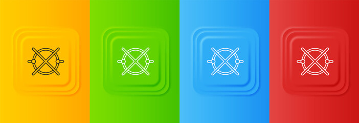 Aufkleber - White Electric circuit scheme icon isolated on colorful background. Circuit board. Set icons in square buttons. Vector