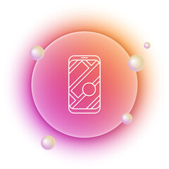 Poster - White Infographic of city map navigation icon isolated on white background. Mobile App Interface concept design. Geolacation concept. Orange and pink gradient circle background. Vector