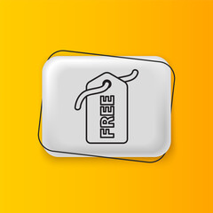 Poster - Black Price tag with an inscription Free icon isolated on yellow background. Badge for price. Promo tag discount. Silver rectangle button. Vector