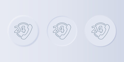 Poster - Grey Telephone 24 hours support icon isolated on grey background. All-day customer support call-center. Full time call services. Set icons in square buttons. Vector