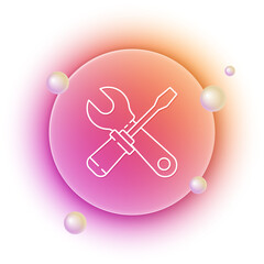 Poster - White Screwdriver and wrench spanner tools icon isolated on white background. Service tool symbol. Orange and pink gradient circle background. Vector