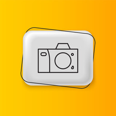 Poster - Black Photo camera icon isolated on yellow background. Foto camera icon. Silver rectangle button. Vector