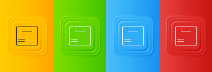 Poster - White Carton cardboard box icon isolated on colorful background. Box, package, parcel sign. Delivery and packaging. Set icons in square buttons. Vector