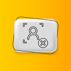 Poster - Black Rejection face recognition icon isolated on yellow background. Face identification scanner icon. Facial id. Cyber security concept. Silver rectangle button. Vector