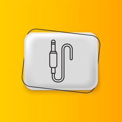Poster - Black Audio jack icon isolated on yellow background. Audio cable for connection sound equipment. Plug wire. Musical instrument. Silver rectangle button. Vector