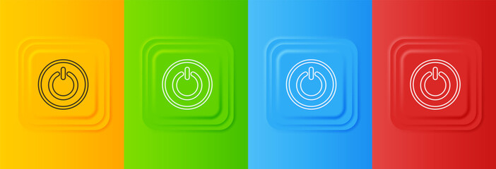 Aufkleber - White Power button icon isolated on colorful background. Start sign. Set icons in square buttons. Vector