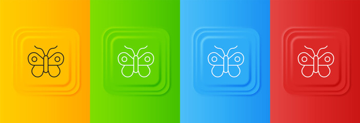 Fototapete - White Butterfly icon isolated on colorful background. Set icons in square buttons. Vector