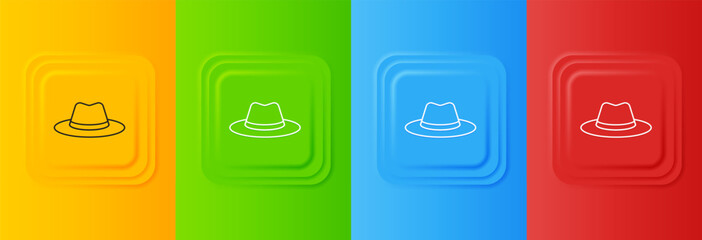 Poster - White Western cowboy hat icon isolated on colorful background. Set icons in square buttons. Vector