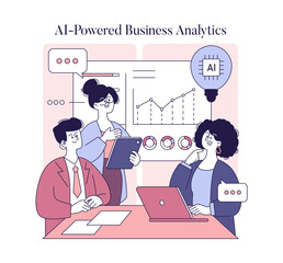 Poster - Women Working In AI. Flat Vector Illustration