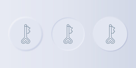 Poster - Grey Key in heart shape icon isolated on grey background. 8 March. International Happy Women Day. Set icons in square buttons. Vector