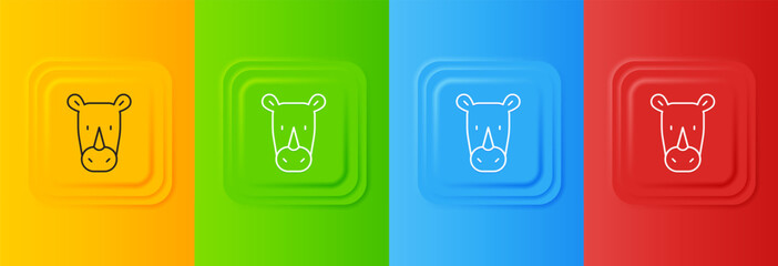 Poster - White Rhinoceros icon isolated on colorful background. Animal symbol. Set icons in square buttons. Vector