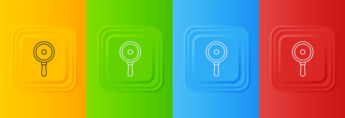 Poster - White Frying pan icon isolated on colorful background. Fry or roast food symbol. Set icons in square buttons. Vector