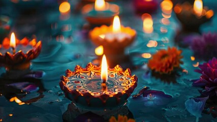 Aufkleber - A group of lit candles sit atop calm water, creating a peaceful atmosphere
