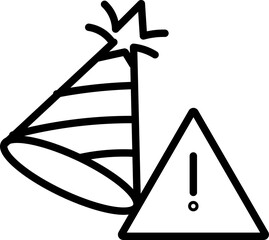 Poster - Party hat with warning sign, black outline icon, symbolizing caution or alert during celebration, suitable for event safety, festive risk, or party hazard concepts