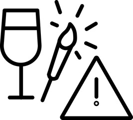 Poster - Wine glass paintbrush warning sign creative hazard art supplies caution artistic risk black line icon minimal style isolated vector illustration design element simple outline symbol alert