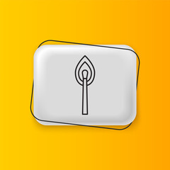 Poster - Black Burning match with fire icon isolated on yellow background. Match with fire. Matches sign. Silver rectangle button. Vector