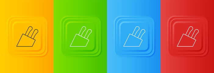 Poster - White Knife icon isolated on colorful background. Cutlery symbol. Set icons in square buttons. Vector