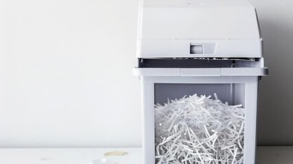 Poster - A paper shredder sits atop a table, ready for use