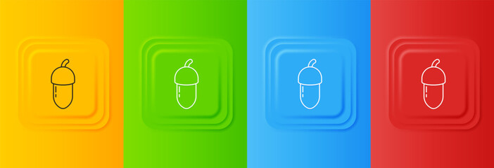 Poster - White Acorn icon isolated on colorful background. Set icons in square buttons. Vector