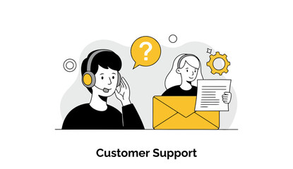 Poster - Customer support agents in casual attire engaged in assistance, a modern office setting. Young professionals offering support in a call center environment.