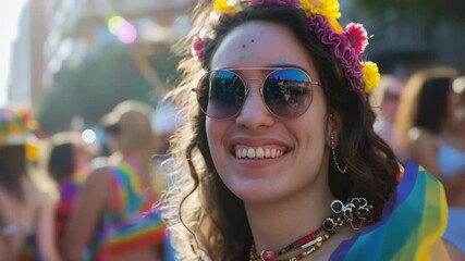 Poster - A woman wears sunglasses and a colorful scarf, suitable for fashion or lifestyle images