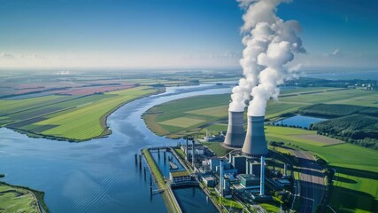 Poster - Factory with smoke coming out of its stacks in an industrial setting