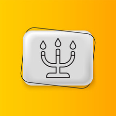 Poster - Black Candlestick icon isolated on yellow background. Happy Valentines day. Silver rectangle button. Vector