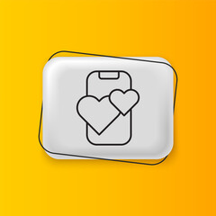 Aufkleber - Black Dating app online mobile concept icon isolated on yellow background. Female male profile flat design. Couple match for relationship. Silver rectangle button. Vector