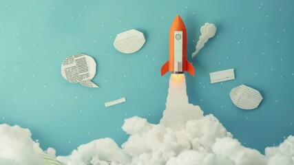 Aufkleber - A paper cutout of a rocket soaring through the sky, perfect for illustration or graphic design