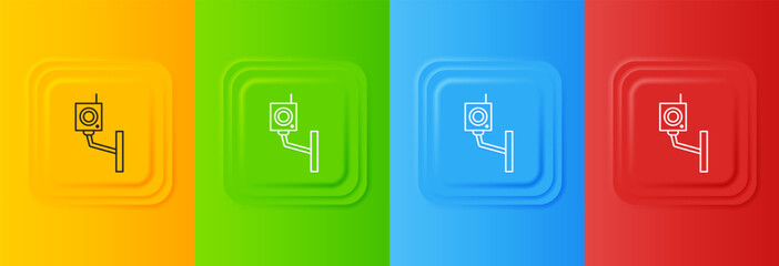 Poster - White Security camera icon isolated on colorful background. Set icons in square buttons. Vector