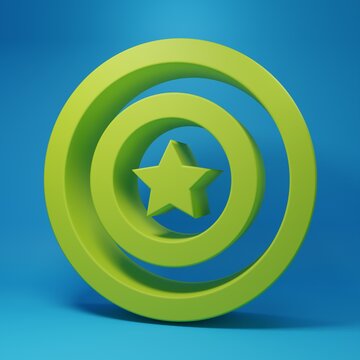 Green American star shield icon isolated on blue background. United States of America country flag. 4th of July. USA Independence day. Minimalism concept. 3D render illustration